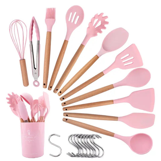 12Pcs Silicone Kitchen Utensils Spatula Shovel Soup Spoon Cooking Tool