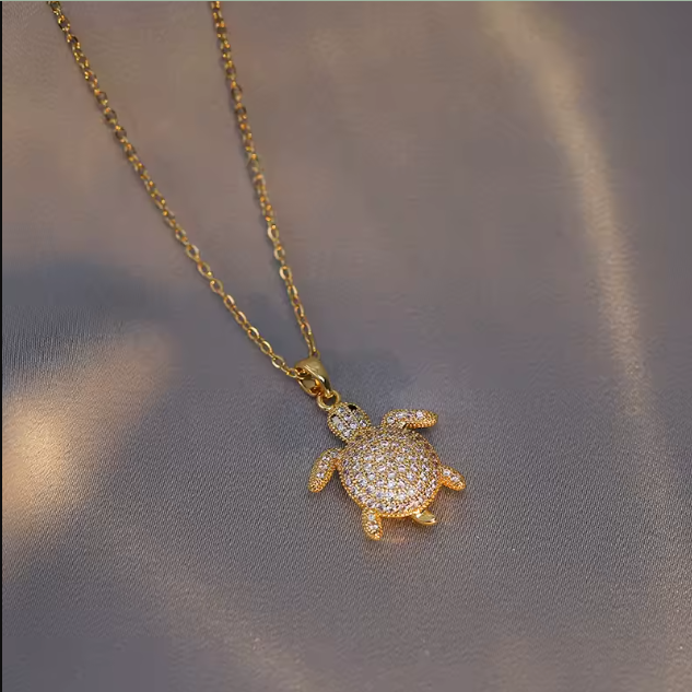 Colliers pendentif tortue en cristal pour femmes- Blanc Gold