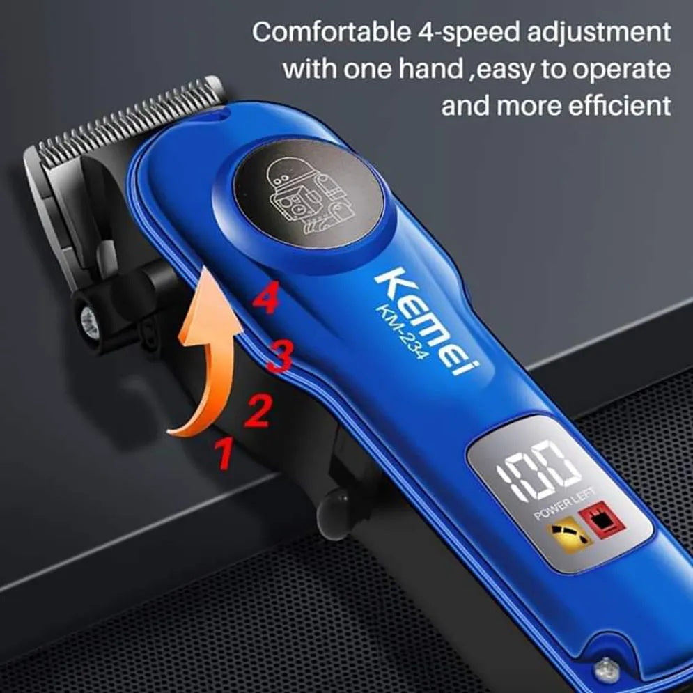 Tondeuse à cheveux professionnelle sans fil rechargeable à affichage LED Kemei KM-234- Bleu