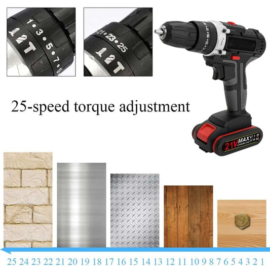 Perceuse, Visseuse et à percussion sans fil 3 en 1 avec 2 Batteries 21 V