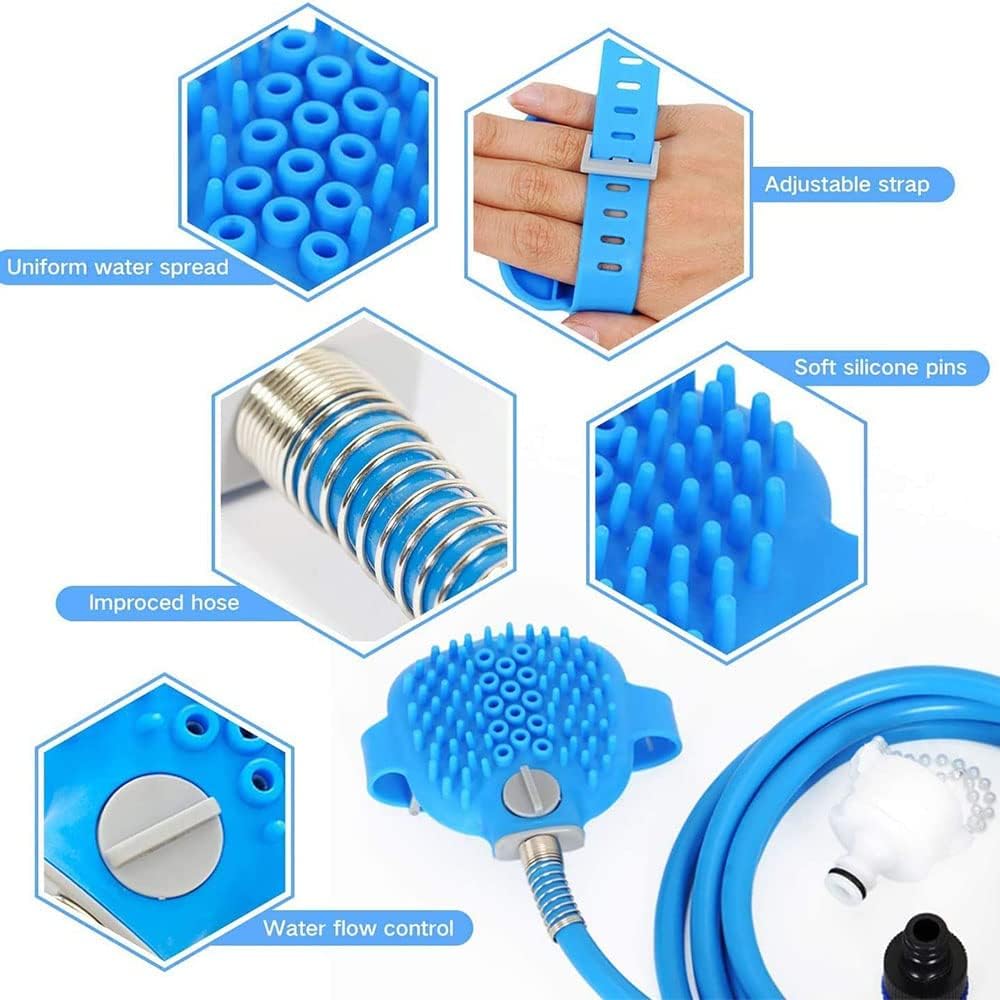 Pomme de douche pour chiens avec brosse