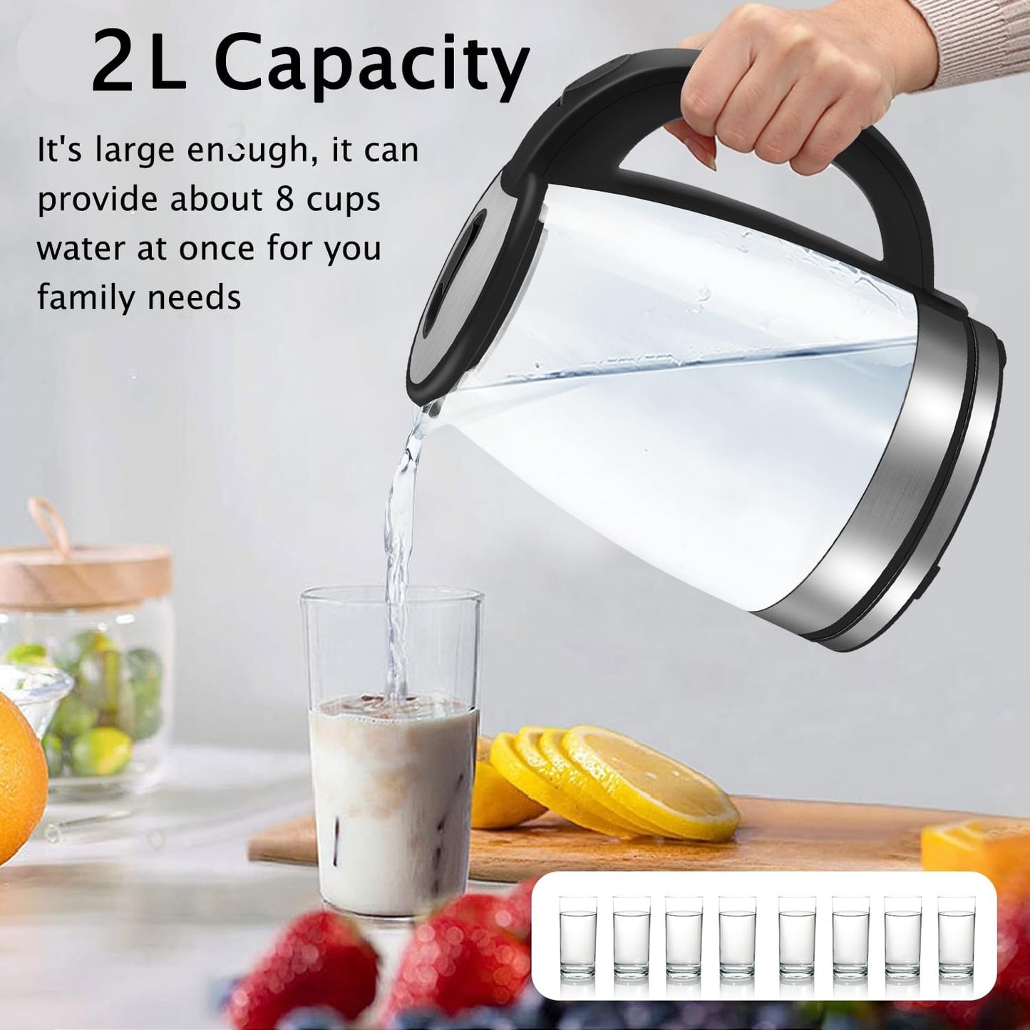 Bouilloire électrique en verre noir 2L 8-27-1