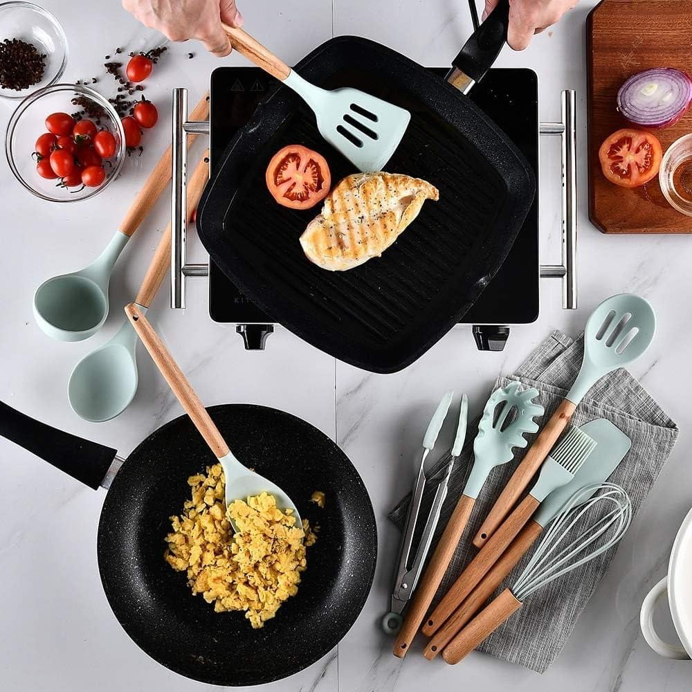 12Pcs Silicone Kitchen Utensils Spatula Shovel Soup Spoon Cooking Tool