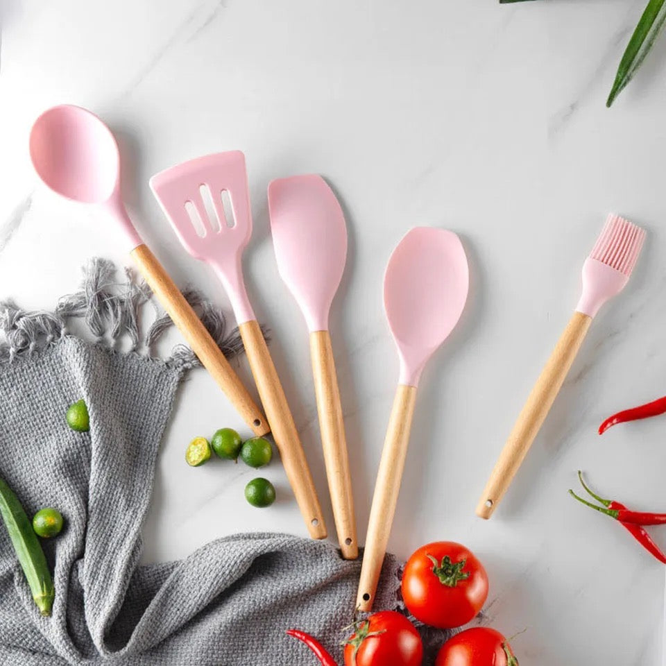 12Pcs Silicone Kitchen Utensils Spatula Shovel Soup Spoon Cooking Tool
