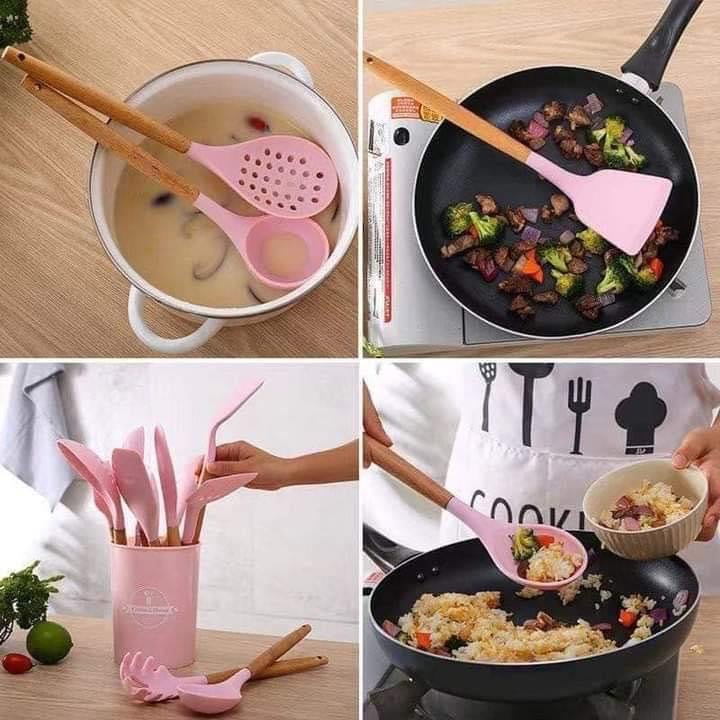 12Pcs Silicone Kitchen Utensils Spatula Shovel Soup Spoon Cooking Tool