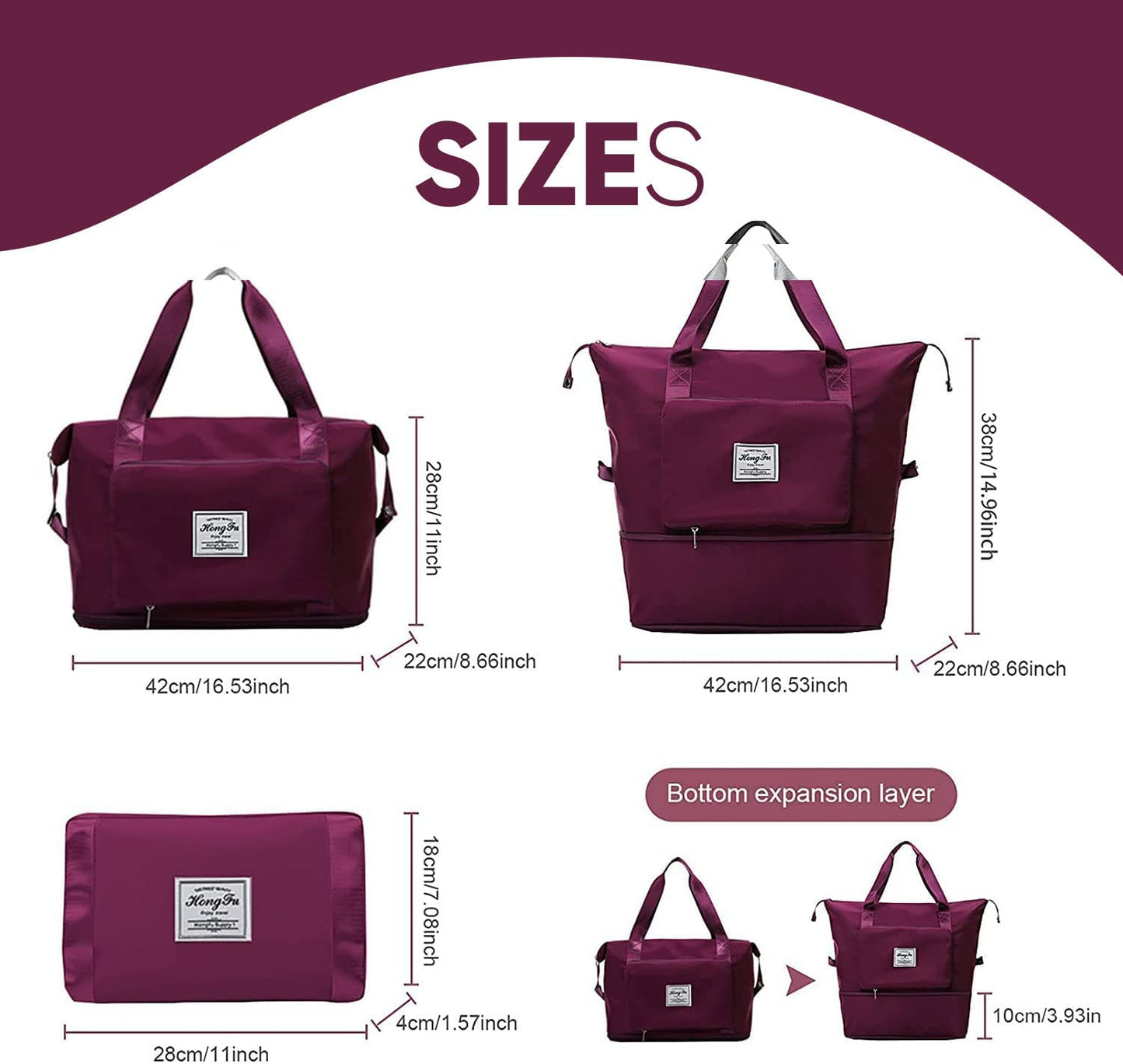 Sac de voyage pliable de grande capacité Sac fourre-tout Bordeaux