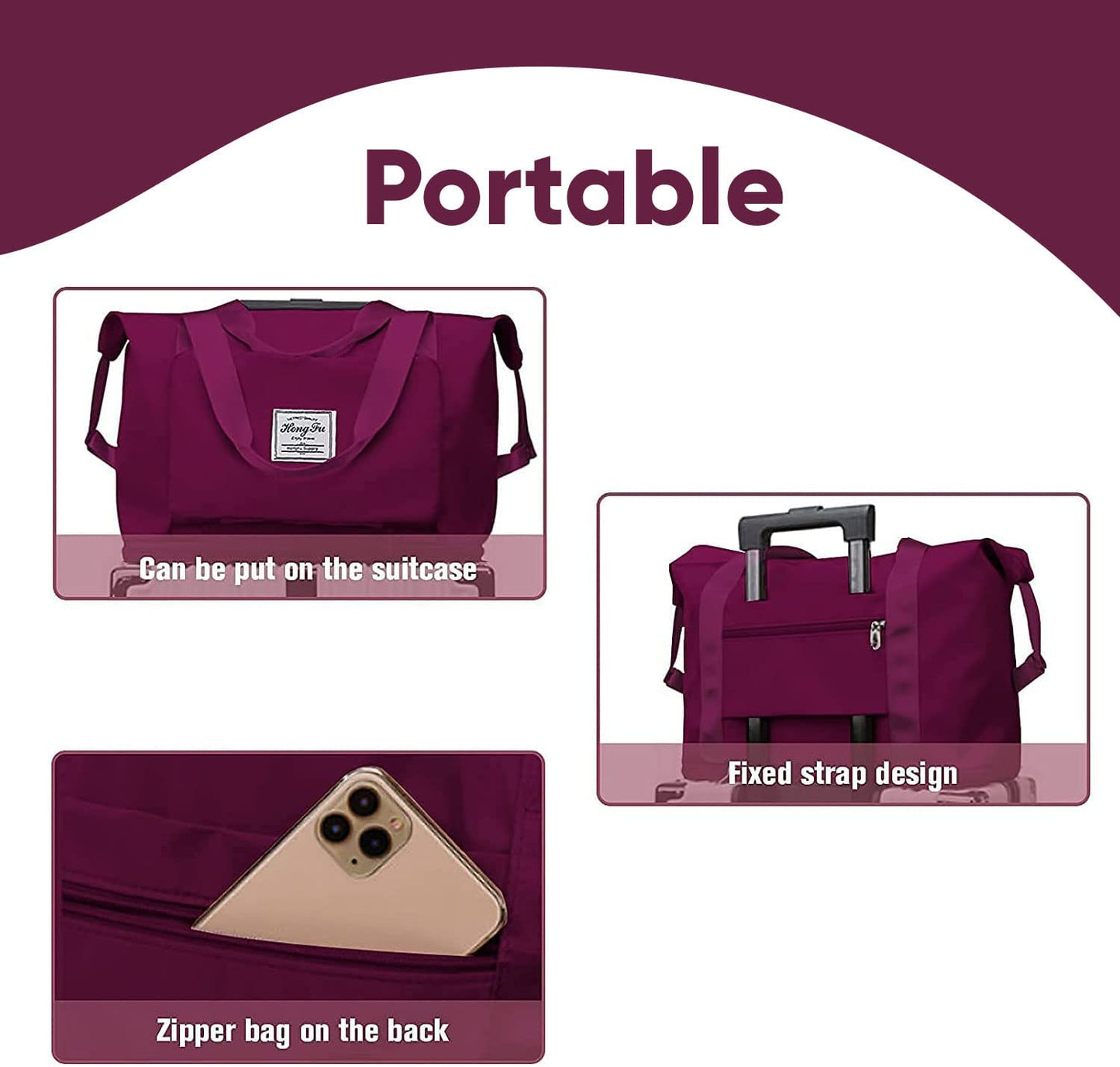 Sac de voyage pliable de grande capacité Sac fourre-tout Bordeaux