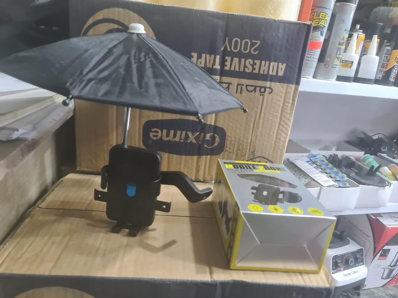 support  de telephone pour velo avec mini parapluie