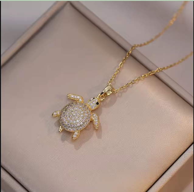 Colliers pendentif tortue en cristal pour femmes- Blanc Gold