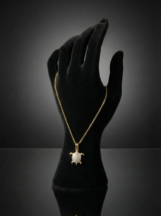 Colliers pendentif tortue en cristal pour femmes- Blanc Gold