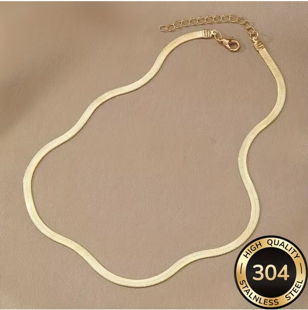 Women's Stainless Steel KC Golden Plated Snake Chain Necklace