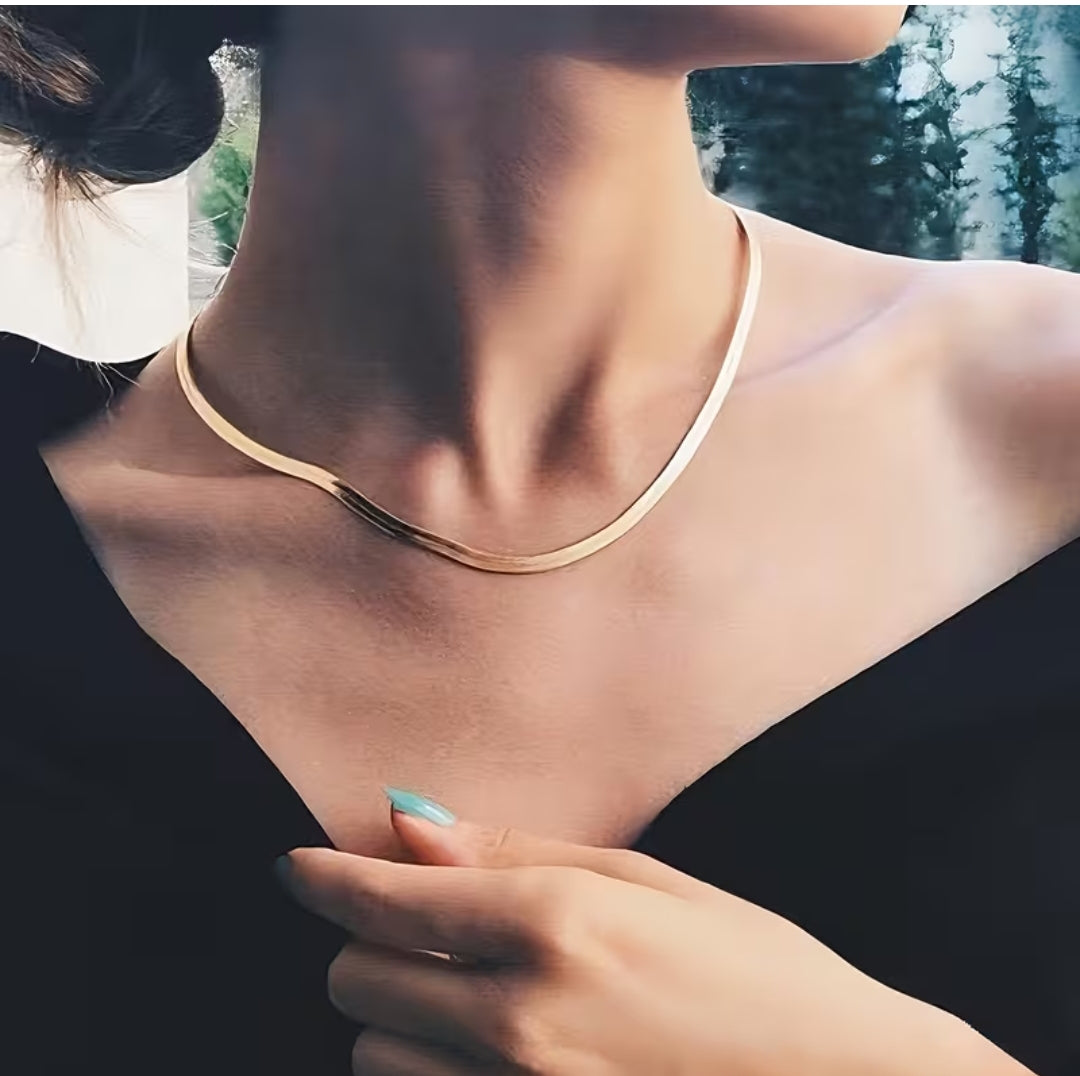 Women's Stainless Steel KC Golden Plated Snake Chain Necklace