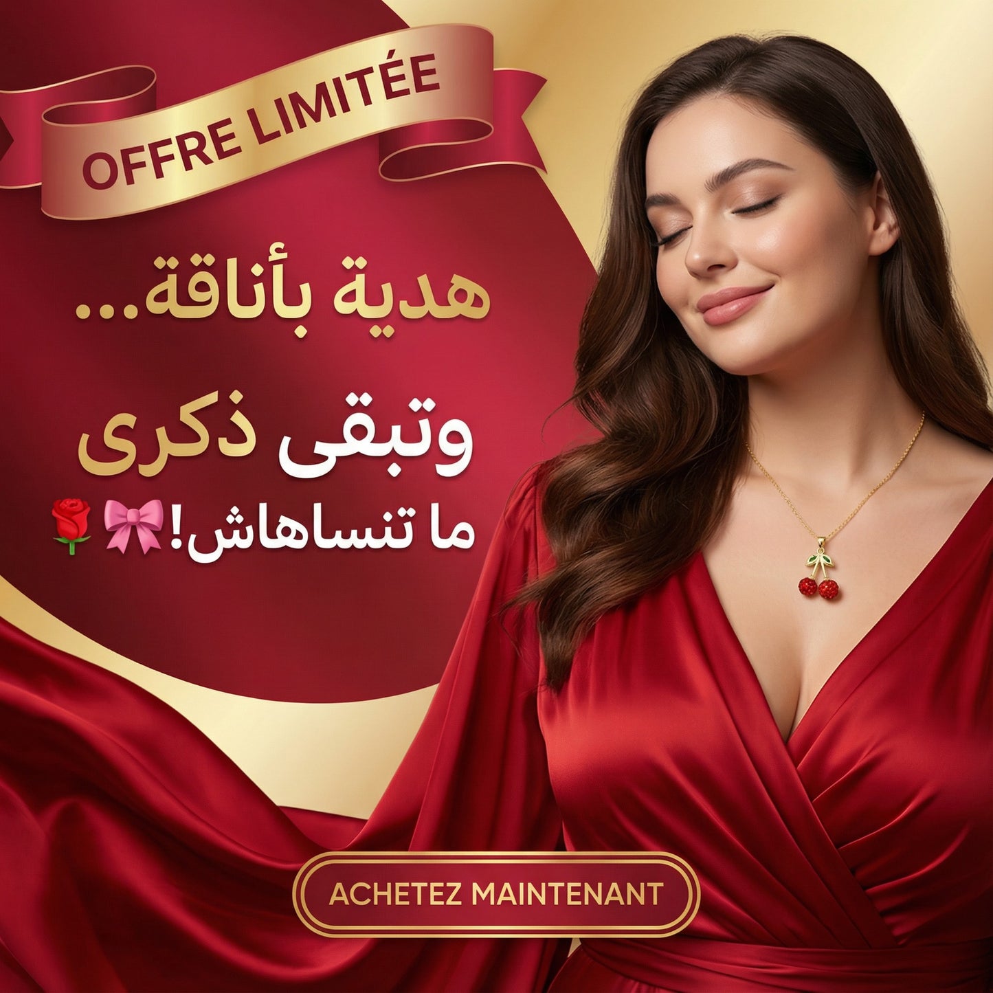 Stainless Steel Cherry Pendant Necklace, Red Crystal Fruit Jewelry, Ce