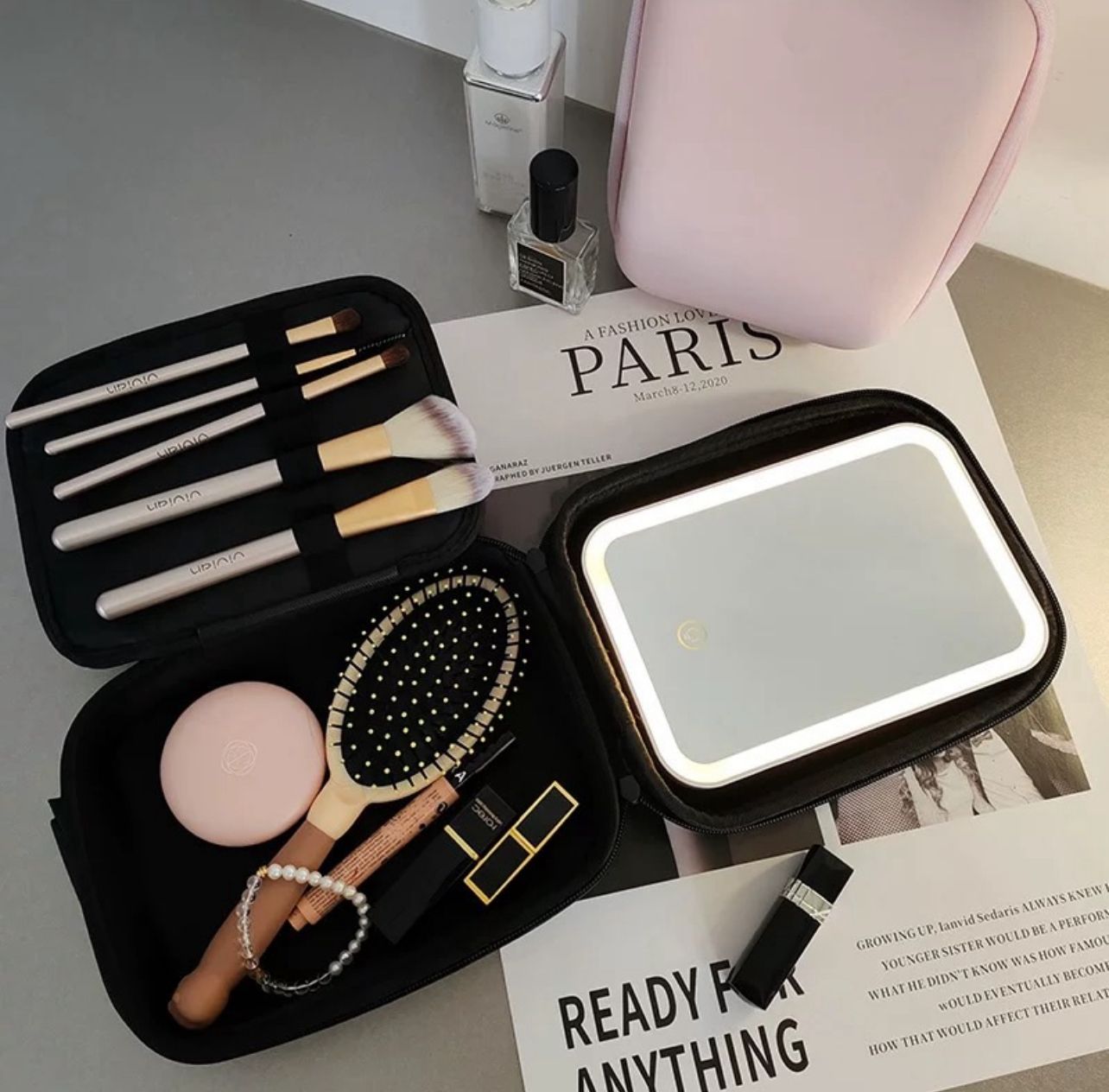 Travel Makeup Bag with LED Lighted Mirror