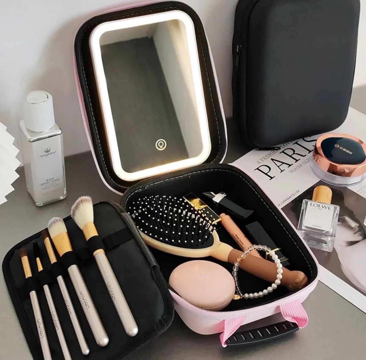 Travel Makeup Bag with LED Lighted Mirror