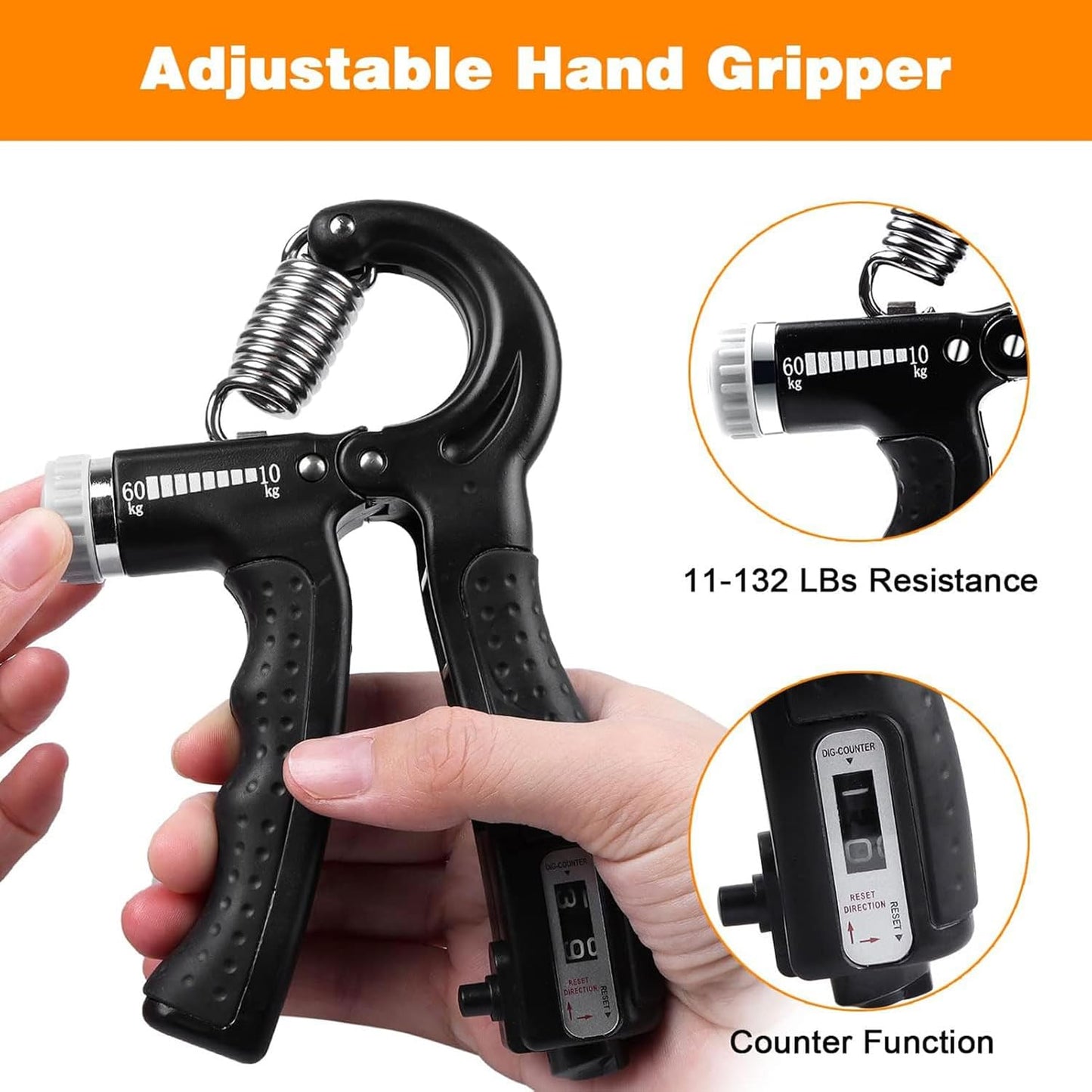 Kit 6 pièces Entraîneur de force de préhension réglable de10 à 60Kg