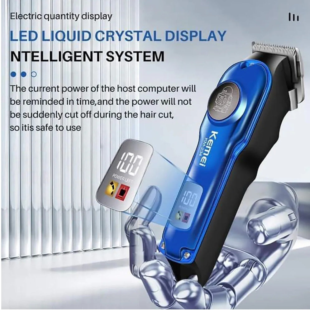 Tondeuse à cheveux professionnelle sans fil rechargeable à affichage LED Kemei KM-234- Bleu