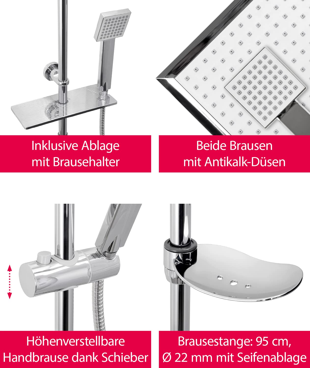 Colone de douche carre inox