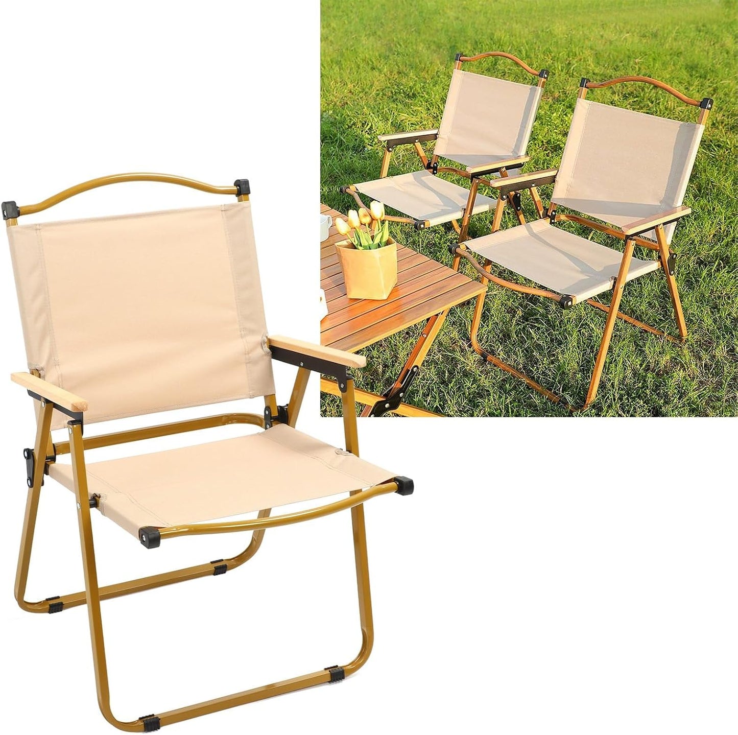 Chaisse pliable en acier et bois grand modele