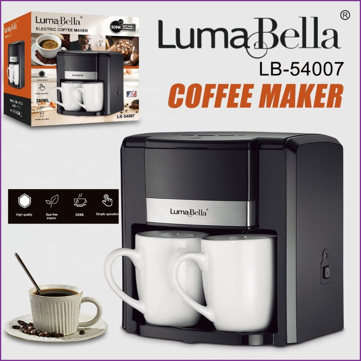 Cafetière électrique avec 2 tasses