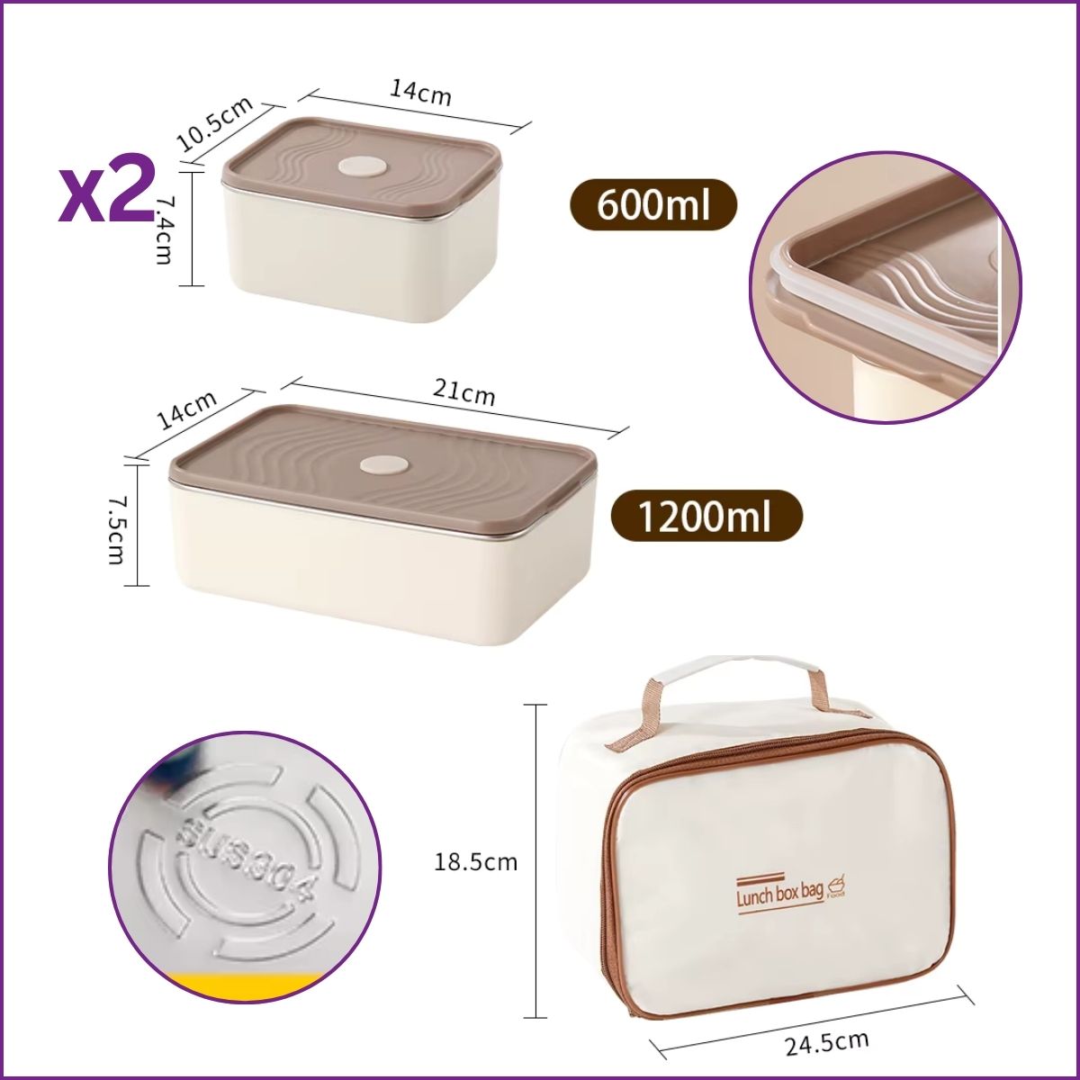 3 Boîtes à lunch avec sac isotherme