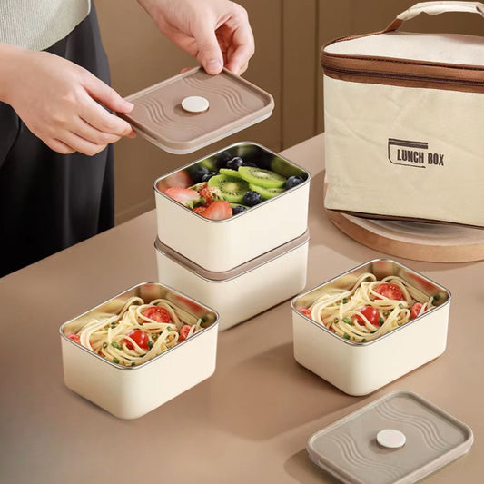 4 Boîtes à lunch avec sac isotherme rectangulaire
