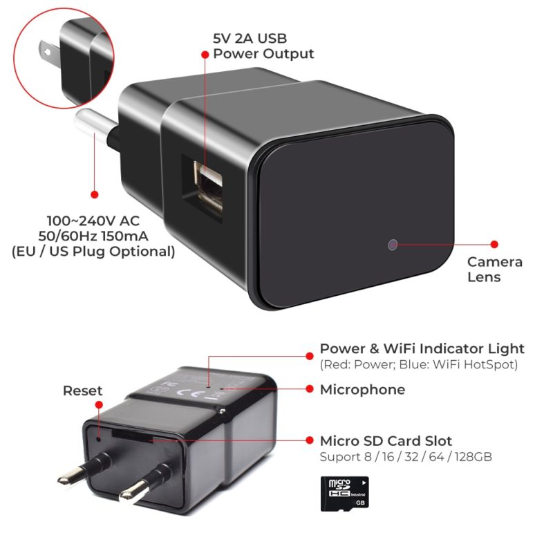 Mini caméras de surveillance 1080P, prise murale avec chargeur wifi, USB sans fil, enregistreur vidéo portable