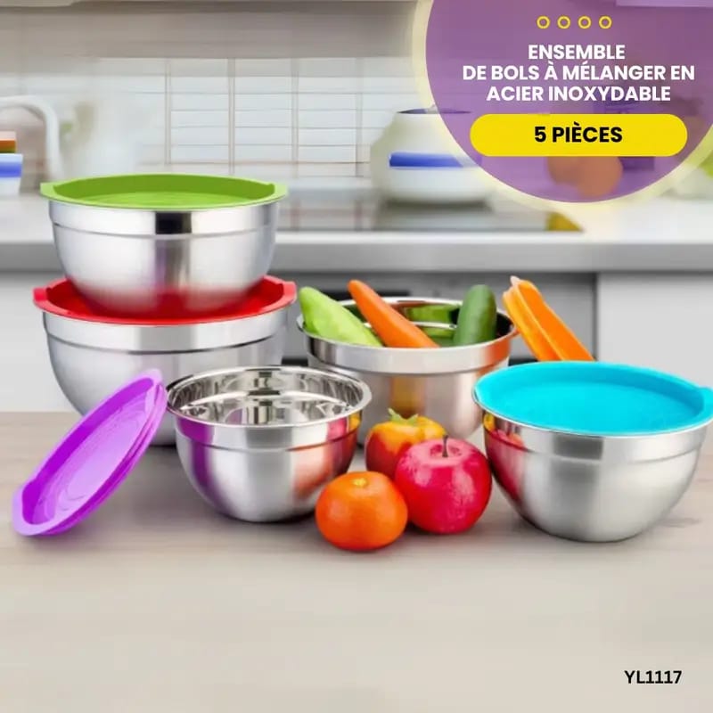 Ensemble de bols en acier inoxydable avec couvercles (5 pièces)