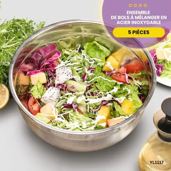 Ensemble de bols en acier inoxydable avec couvercles (5 pièces)