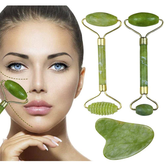 Set rouleau en jade naturel + outil Gua Sha