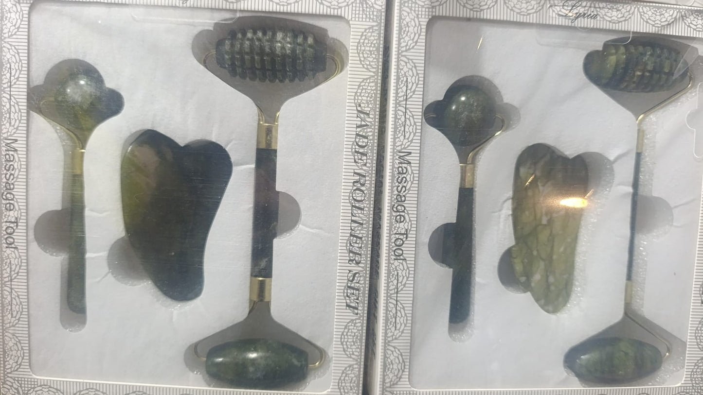 Set rouleau en jade naturel + outil Gua Sha