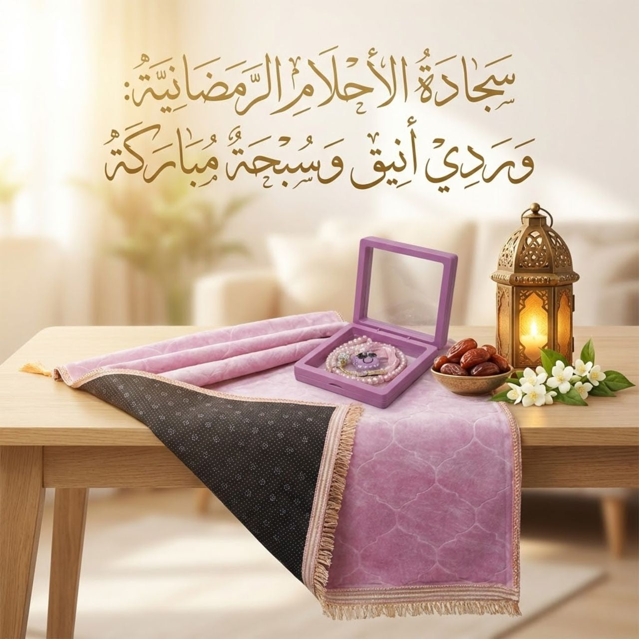 سجادة وردية مع coffret سبحة