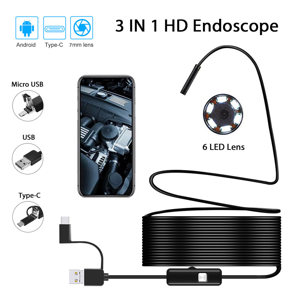 Caméra Endoscopique Android 3 en 1 de 7mm pour Inspection – Longueur 1 m câble Regide