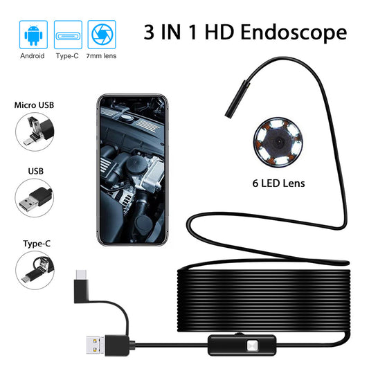 Caméra Endoscopique Android 3 en 1 de 7mm pour Inspection – Longueur 1 m câble Regide