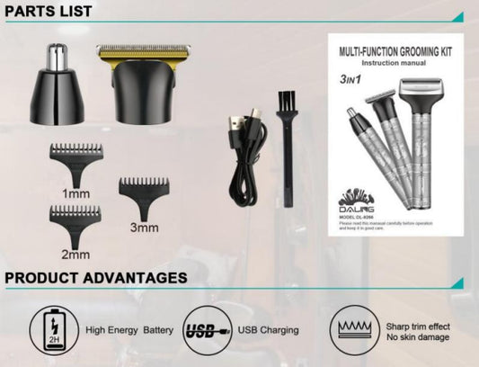 DALING DL-9267 3-In-1 Rechargeable Hair Clipper