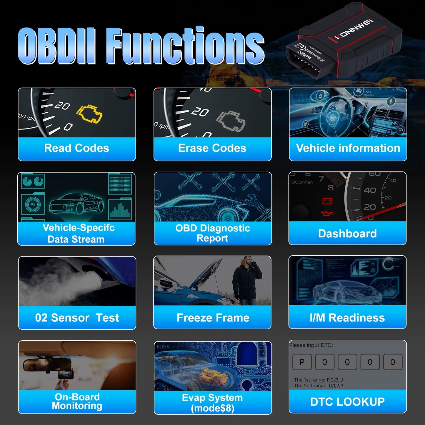 KONNWEI MAXOBD Bluetooth 5.2 OBDII voiture système complet Diagnostic