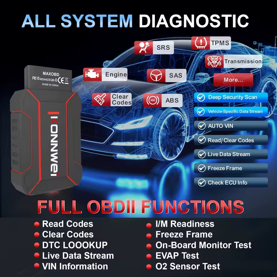 KONNWEI MAXOBD Bluetooth 5.2 OBDII voiture système complet Diagnostic