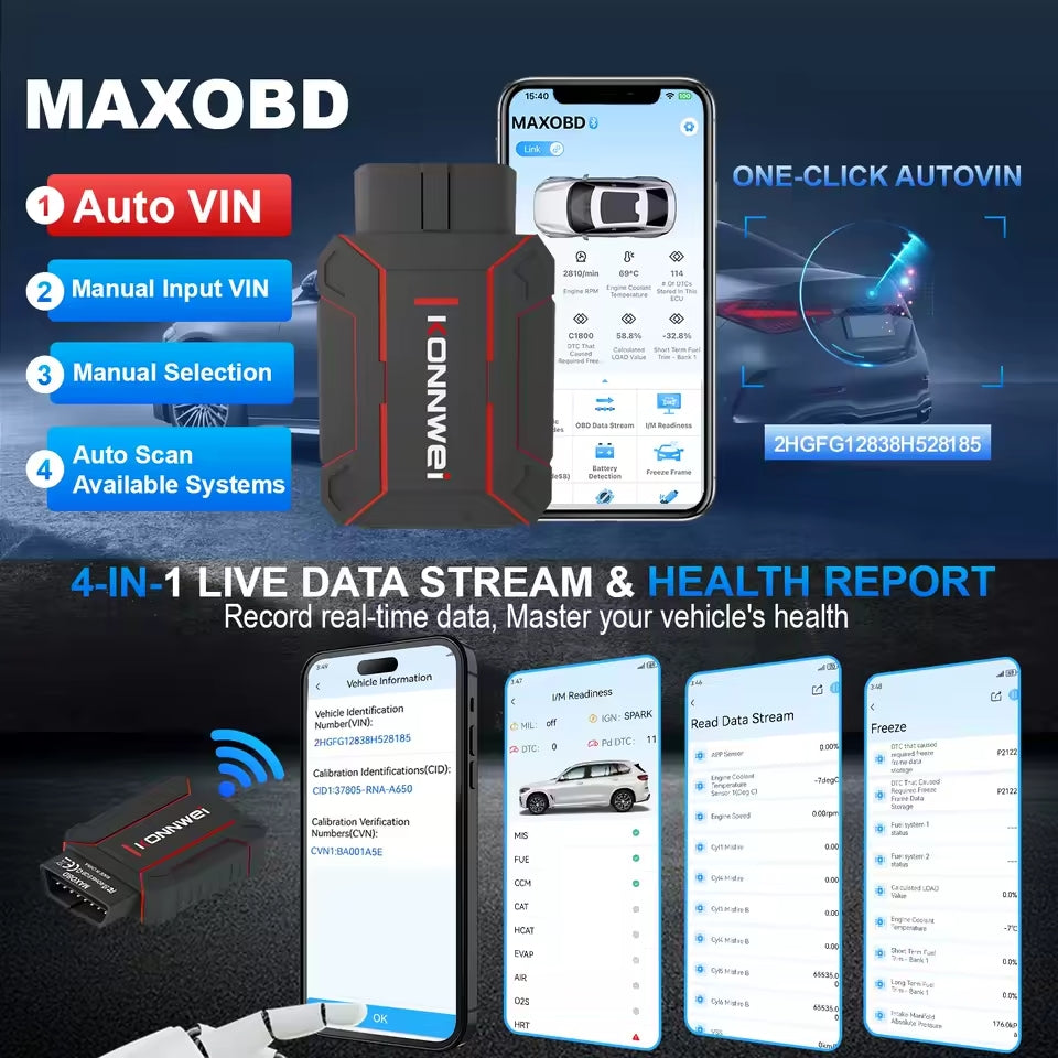 KONNWEI MAXOBD Bluetooth 5.2 OBDII voiture système complet Diagnostic