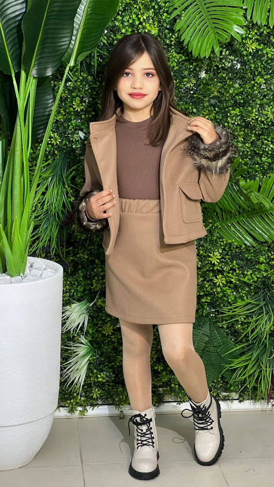 ENSEMBLE FILLE 3 PIECES ROBE AVEC PULL ET VESTE