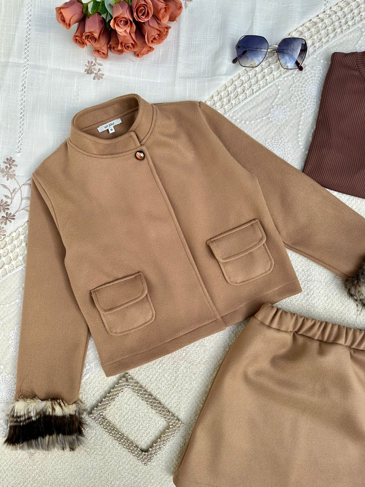 ENSEMBLE FILLE 3 PIECES ROBE AVEC PULL ET VESTE