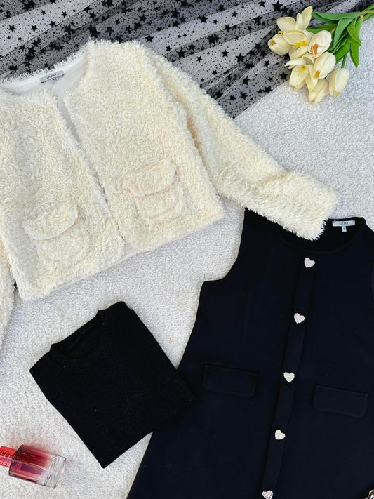 ENSEMEBLE FILLE 3 PIECES ROBE PULL ET VESTE