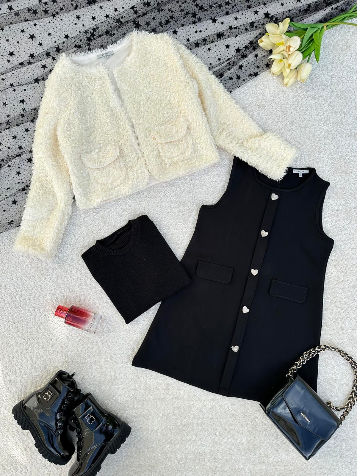 ENSEMEBLE FILLE 3 PIECES ROBE PULL ET VESTE